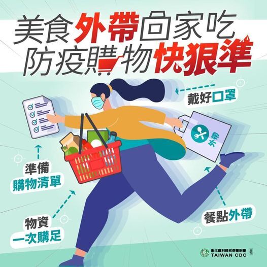 👩‍🏫防疫期間若有購物、外食需求， 務必記得保持社交距離、全程佩戴口罩、 可使用電子支付付款，減少實體接觸。圖片